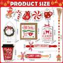 12 Pieces Christmas Tiered Tray Decor Farmhouse Hot Cocoa Decor Warm Winter Tabletop Wooden Block Sign Gingerbread Man Candy Cane Wood Bead Garland Holiday Table Centerpieces