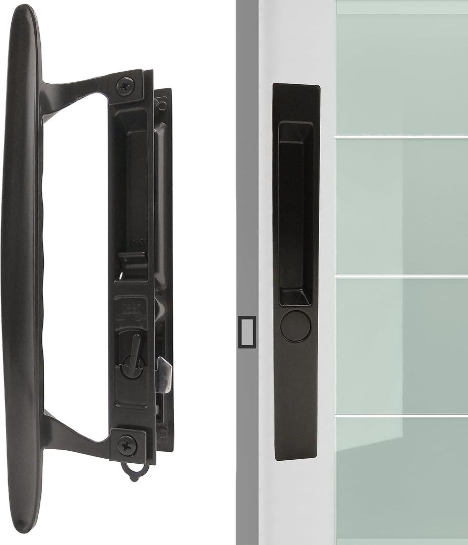 ACEPLANET Flush Mount Non-Keyed Sliding Glass Door Handleset, 6-5/8" H.C., Fits 1" to 1-1/8" Thick Doors, Features Night Lock & Hook Latch, Non-Handed, Florida Bronze