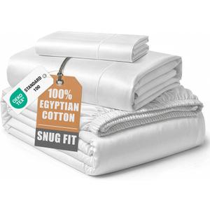 LANE LINEN 100% Egyptian Cotton Extra Long Twin Sheets, Soft & Comfy No Pill Fade Resistant Twin XL Sheet Sets Perfect for Hospital Beds and Dorm Room, 15" Deep Pocket - White