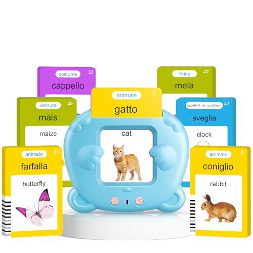 Italian & English Talking Flash Cards for Toddlers, Bilingual Flash Cards for Toddlers with 224 Sight Words, Montessori Learning Toys, Speech Therapy & Sensory Preschool Education Gifts for Kids