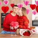 18 Pcs Valentine's Day Heart Shaped Honeycomb Balls Tissue Paper Honeycomb Balls Paper Party Decorations Ideal for Valentine Wedding Engagement Birthday Party (Red, Pink)