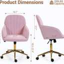 Home Office Chair, Velvet Modern Makeup Vanity Chair with Gold Base and Wheels, Height Adjustable Swivel Desk Chair for Living Room Bedroom Study Room, Pink