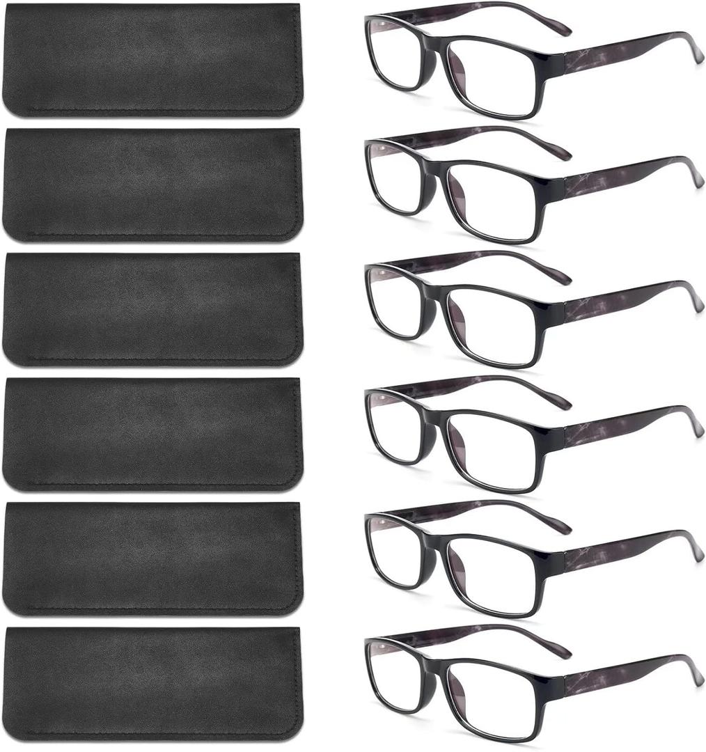 BLS BLUES Reading Glasses for Women/Men Blue Light Blocking, Fashion Readers Anti Eye Strain/Migraine Eyeglasses 6 Packs/Case (*Mix2)
