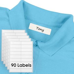 MaxGear 90 Pcs Kids No-Iron Clothing Labels, 0.5x1.75 Inch Self-Stick Fabric Tags, Washer Friendly Write-On Waterproof Name Labels for School Daycare Nursing Care