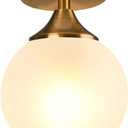 KCO Lighting Small Milk Glass Globe Semi Flush Mount Ceiling Light Mid Century Modern Gold Ceiling Light Fixtures Brass Hallway Light for Hallway Entryway Bedroom (White)