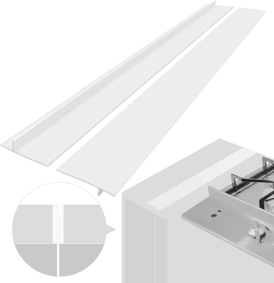 Silicone Stove Counter Gap Cover (2 Pack), Easy Clean Heat Resistant Wide & Long Kitchen Stove Gap Filler, Seals Spills Between Counters, Oven, Stovetops, Washing Machines, Washer, Dryer(21in, White)