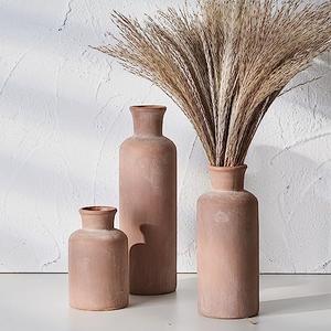 LUKA Ceramic Rustic Farmhouse Vase, Terracotta Vases for Decor, Vase Set of 3, Vases for Your Bedroom, Office, Living Room, Fireplace, Bookshelf Decor, Housewarming 10+7.5+5 Inch