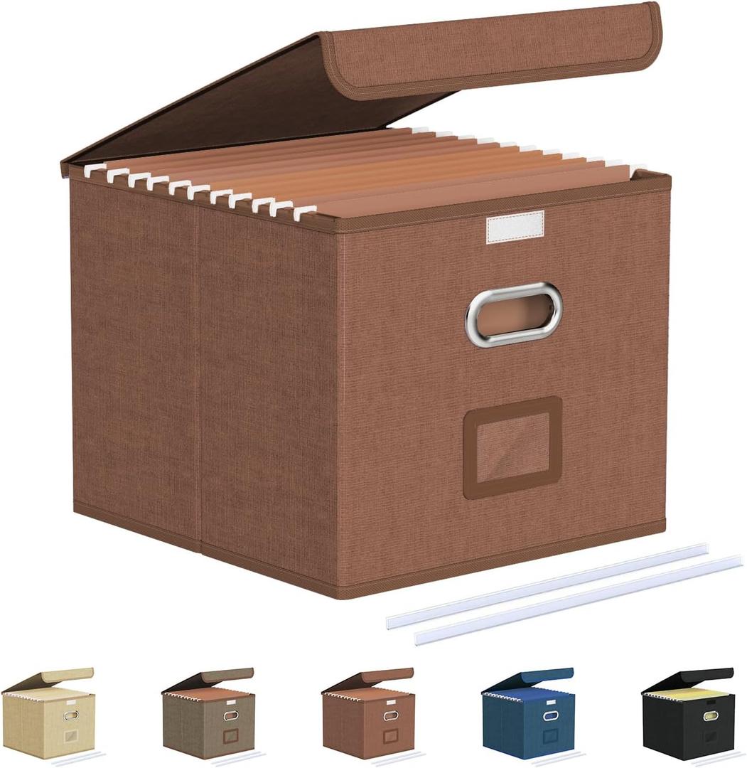 Oterri Collapsible File Organizer Box - Small Portable Filing Box for Office/Decor/Home - Reddish Brown (1 pack - without folders)