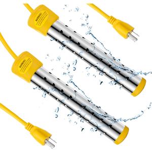 Treela 2 Pcs Immersion Water Heaters Portable Electric Submersible Pool/Hot Tub Heater with 304 SS for Bathtub, Bucket, Basin 5 Gallon Water in Minutes(Yellow,1500W)