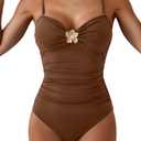 B2prity One Piece Swimsuit for Women Tummy Control Swimsuit Ruched Slimming Bathing Suit Spaghetti Straps Swim Suits (Large,)