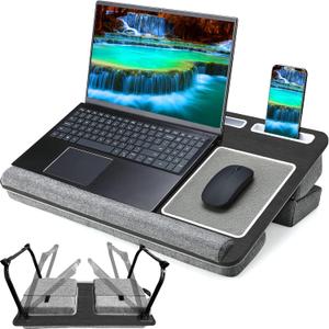 QUDODO Laptop Lap Desk, 17" Portable Lap Pad for Bed, Foldable Table with Height Adjustment Cushion, Computer Lap Tray for Couch Sofa Floor with Wrist Rest & Mouse Pad, Laptop Stand for Working Eating (Blacks)