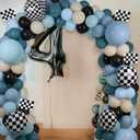 Generic Race Balloon Garland Arch Kit, Dusty Blue Black Balloons with Checkered Balloons for Race Theme Birthday Party Decorations Baby Shower Party Supplies
