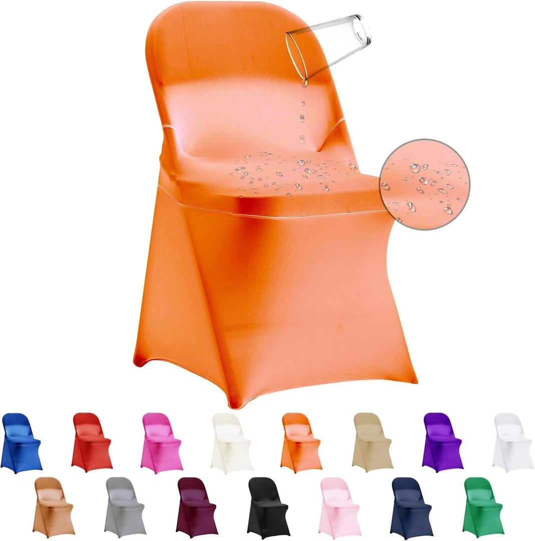 12 PCS Waterproof Stretch Spandex Folding Chair Covers, Dining Room Chair Slipcovers Protector for Wedding, Banquet, Party, Holidays, Celebration and DecorationOrange