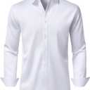Men's Dress Shirts Long Sleeve Stretch Wrinkle Free Wedding Formal Business Button Down Shirt (White, M)