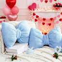 2 Pcs Valentine Blue Bow Pillows Decorative 15.35 x 11.4 Fluffy Cute Bow Throw Pillows Aesthetic Blue Valentine Decor for Couch Bed Bedroom Coquette Room Decor