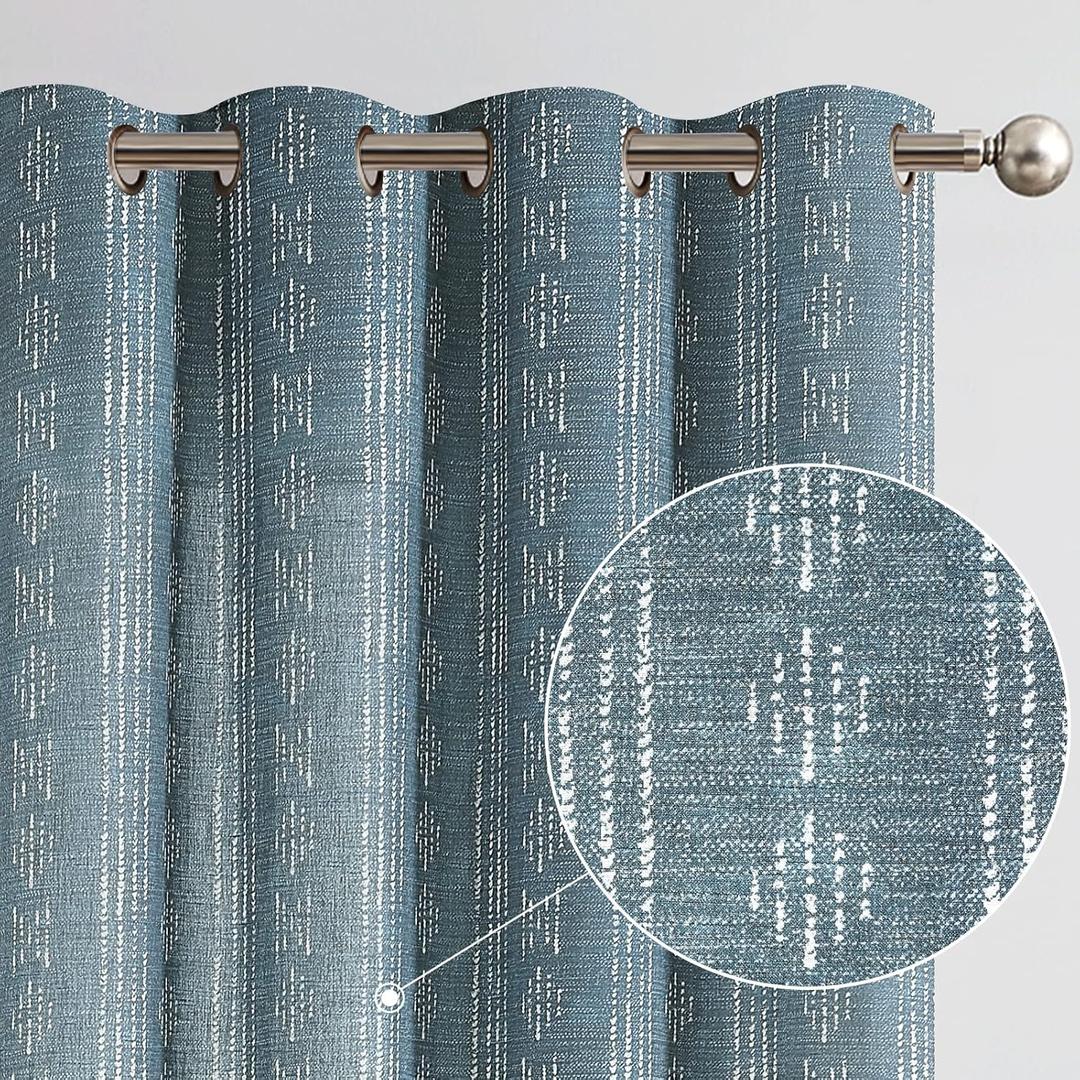 jinchan Boho Curtainsfor Living Room Blue Farmhouse Boho Curtains 84 Inches Long Geometric Striped Mudcloth Light Filtering Bedroom Window Grommet Curtains 2 Panels Blue on Beige, Size: 52"W x 84"L