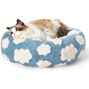LE SURE Donut Cat Beds for Indoor Cats - Small Round Dog Bed for Calming Pets with Washable Cover, Cute Modern Puppy Beds with Jacquard Shaggy Plush & Anti Slip Bottom, 20 Inch, Blue