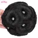 HANNE Clip in Fake Hair Bun for Women Black Chignon with Rhinestone Synthetic Tress Claw In Ponytail Hair Extension Updo Hairpiece Hair Buns Hair Piece (Black Chignon with Rhinestone)