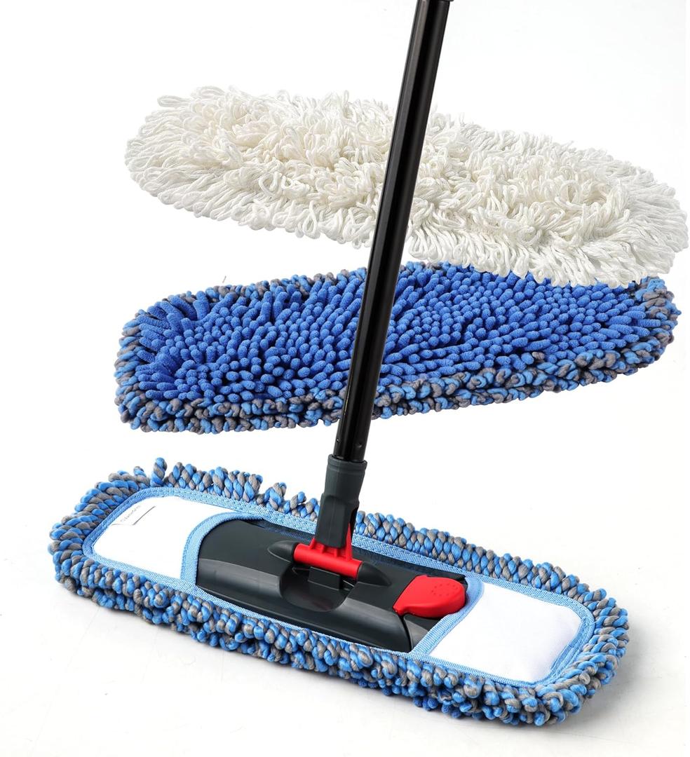 Dust Mop for Floor Cleaning Microfiber Professional Dry & Wet Flat Mops for Tile Floors with a Extra Chenille Refill Mopping Pad for Hardwood,Tile,Marble Floor