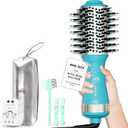 Travel Size Mini Hot Air Dryer Straightener & Curler Brush, Dual Voltage 2-Inch Nano Titanium Blowout Styler Volumizer Tool, European Blow Dryer Brush with Universal Adapter
