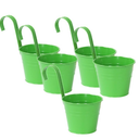 Leoyoubei Hanging Flower Pots for Outdoor Indoor Plants with Removable Hooks -5 Pack Metal Buckets Hanging Plant Pots Wall Fence Home Decor-Storage Box,Drainage Holes -5''Diameter (Black)