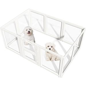 Clear Acrylic Dog Playpen Indoor,Transparent Dog Pen,Easy to Assemble and Clear pet Pen for Puppy Dog, Rabbit and cat,Sturdy and Easy to Clean Plastic pet Fence (White, 23.6" H, 8PCS)