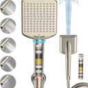 Filtered Shower Head with Handheld Brushed Nickel - High Pressure 6 Modes, 120 Anti-clog Nozzles, Detachable Showerhead with Hard Water Filters, Extra Long 6ft Hose, Power Wash Mode