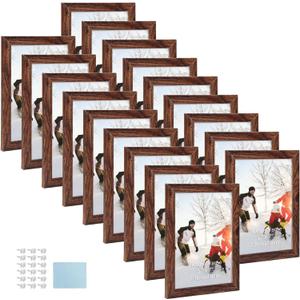 PHAREGE 5x7 Wood Grain Picture Frame Bulk, Set of 18, Coffee Brown Wood Color Rustic Picture Frame for 5x7 Family, Wedding, or Team Photos, Tabletop or Wall (5x7 inch)