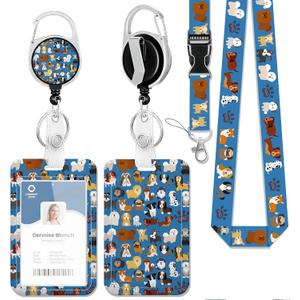 Cute Dog ID Badge Holder with Lanyard and Retractable Badge Reel Clip,Keychain Name Badge Clip for Teacher Women Student Nurse