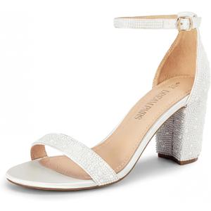 DREAM PAIRS Women's Chunky Block Heel Sandals, Open Toe Ankle Strap Dress Shoes, Comfortable Wedding Guest Heels for Party, Prom and Formal Events,Size 11,White-Pearl,CHUNK, Wasused, Size 11