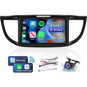 [8 CORE 6G+128G] for Honda CRV 2012-2016 Car Radio with Wireless Carplay/Android Auto, 9 Inch Android 13 IPS Touch Screen Car Stereo, Bluetooth, GPS Navi, WiFi, SWC, DSP + Backup Camera