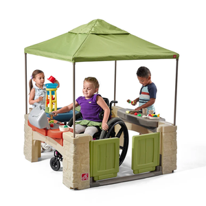 Step2 All Around Playtime Patio with Canopy Playset  Shaded Outdoor Playhouse for Kids with Realistic, Interactive Features, Room for Multiple Toddlers to Play  Dimensions: 60" H x 47.5" W x 47.5" D (Blue)