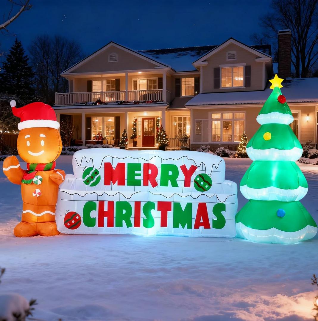 Joiedomi 10 FT Christmas Inflatable Gingerbread Man & Christmas Tree, Holiday Inflatable Outdoor Decoration with Build-in LEDs Blow Up for Xmas, Party Indoor, Outdoor, Yard, Garden, Lawn Dcor