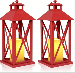 Decorative Lanterns Outdoor Candle Lantern 13.5" Waterproof Battery Powered LED Hanging Lanterns with Flameless Candle for Front Porch, Entrance, Indoor, 2 Pack
