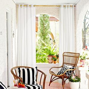 RYB HOME Linen Sheer Outdoor Curtains 84 inch Length 2 Panels Set, Lightweight Waterproof Grommet Top Burlap Linen Panels for Patio, Pergola, Porch, W52 x L84 Inch, 1 Pack with Tieback Ropes (Ivory)