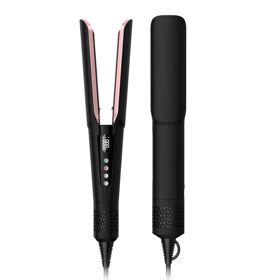 Hair Straightener - 2 in 1 Wet to Dry Hair Dryer and Straightener with High-Speed Airflow + Rapid Heat-Up + Customizable Temperature + LCD Display & Auto Shut-Off + No Heat Damage for All Hair Types (Black)