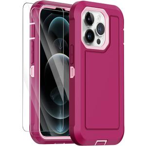 Annymall for iPhone 12 Pro Max Case with 2 Screen Protector, Heavy Duty Shockproof Drop Protection Dust Proof Military Grade Multi-Layer Durable Rugged Bumpers Protective Phone Cover (Burgundy)