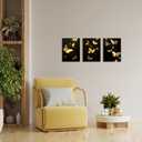 3 pieces Abstract Gold Butterfly Paintings Mimimalist Canvas Wall Art Flower Pattern Pictures Artwork Framed for Bathroom Living Room Bedroom Dining Room Kitchen Home Office Wall Decor
