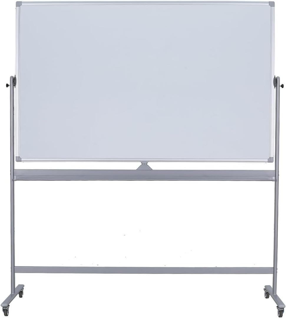 Large Double Sided Whiteboard 72x40 inches on Wheels, Height Adjustable Mobile Magnetic Dry Erase Board with Rolling Stand for Office Meetings, Classroom Teaching, Home, Silver Frame