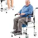 Enlarged Rolling Shower Chair: 4-in-1 Bariatric Commode Chair for Elderly, Post-op, Adjustable Shower Wheelchair with Safety Locking Wheels & Anti-tilt Footrest, Heavy Duty 350lbs