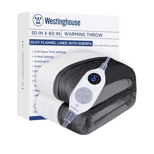 Westinghouse Heated Throw Blanket, Electric Blanket Throw with 6 Heating Levels and 2-10 Hours Time Settings, Flannel to Sherpa Super Cozy Heated Blanket Machine Washable, 50x60 inch, Charcoal