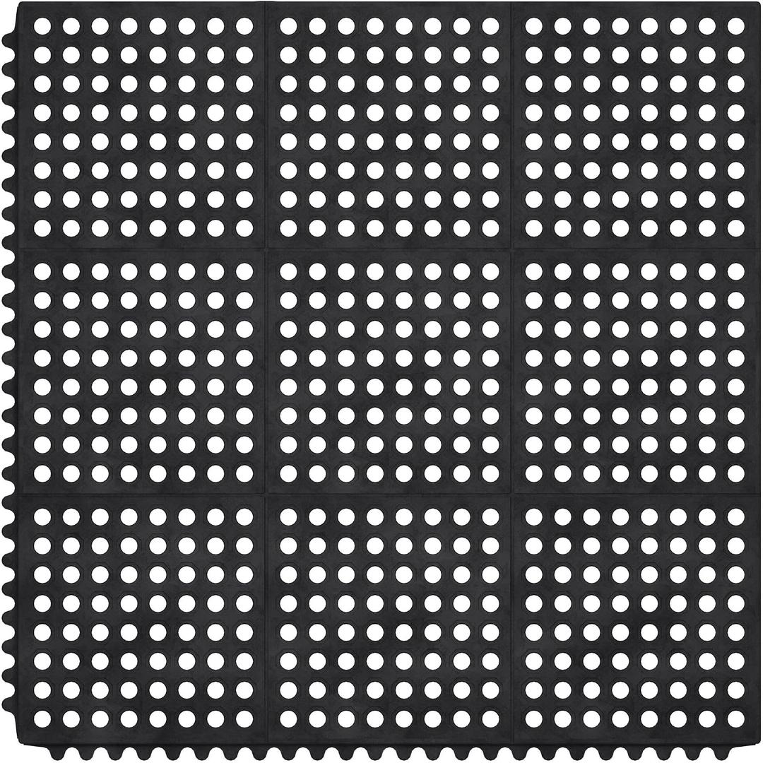 Ottomanson Heavy Duty Rubber Floor Mat Non-Slip, Waterproof, Easy to Clean Anti-Fatigue Mat for Commercial Kitchens, Restaurants, Workshops Oil Resistant, Hose Washable 36" x 36", Black