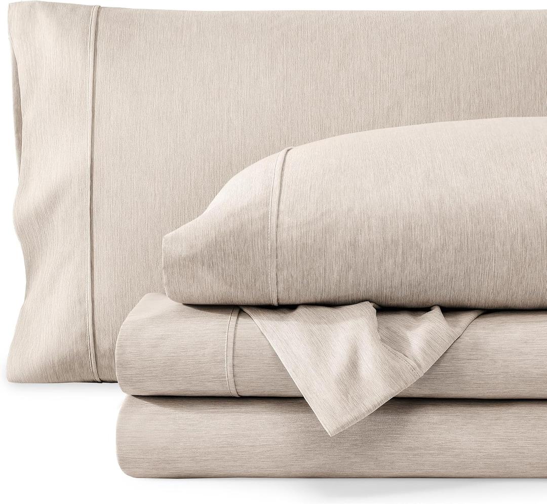 Bare Home Queen Sheet Set - Luxury 1800 Ultra-Soft Microfiber Double Brushed - Deep Pockets - Easy Fit - 4 Piece Set - Bedding Sheets & Pillowcases (Queen, Heathered Pebble)