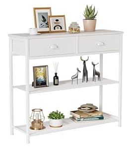 Furologee 30'' Entryway Table, White Console Table with Storage, Narrow Sofa Table with 2 Drawers and 2 Shelves for Hallway, Living Room, Bedroom, Foyer, Couch, Tv (9.4"D x 30.7"W x 31.7"H)