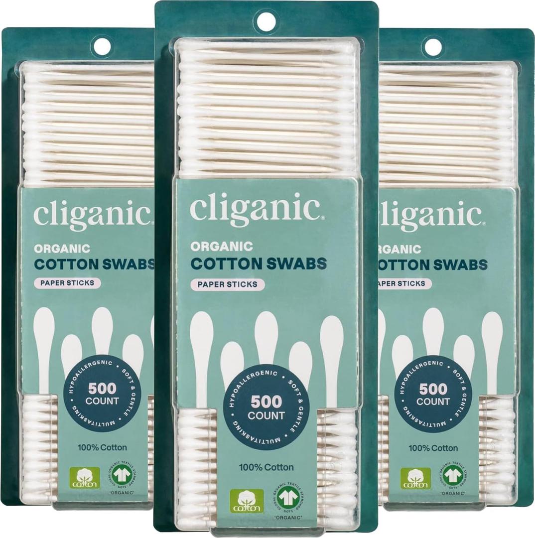 Cliganic Organic Cotton Swabs, 1500 Count - 100% Pure Natural Cotton, Chlorine-Free Hypoallergenic, Soft, Gentle & Absorbent Buds Cliganic Organic Cotton Swabs, 1500 Count - 100% Pure Natural Cotton, Chlorine-Free Hypoallergenic, Soft, Gentle & Absorbent Buds