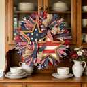 250th Anniversary Patriotic Star Wreath, 15.7'' Red White and Blue Wreath All-Weather Farmhouse Outdoor Holiday Decoration, Memorial Wreath for Front Door, 4th of July Garland for Home Wall Porch