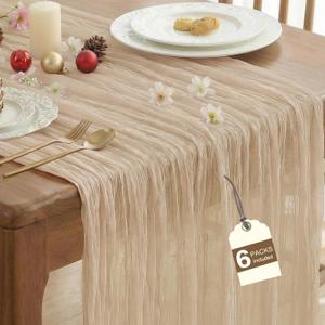 IVAPUPU 6 Pcs Cheesecloth Table Runner - 10ft Nude Spring Boho Gauze Cheese Cloth Table Runners for Baby Shower Decorations Wedding Party Garden Farmhouse Decor