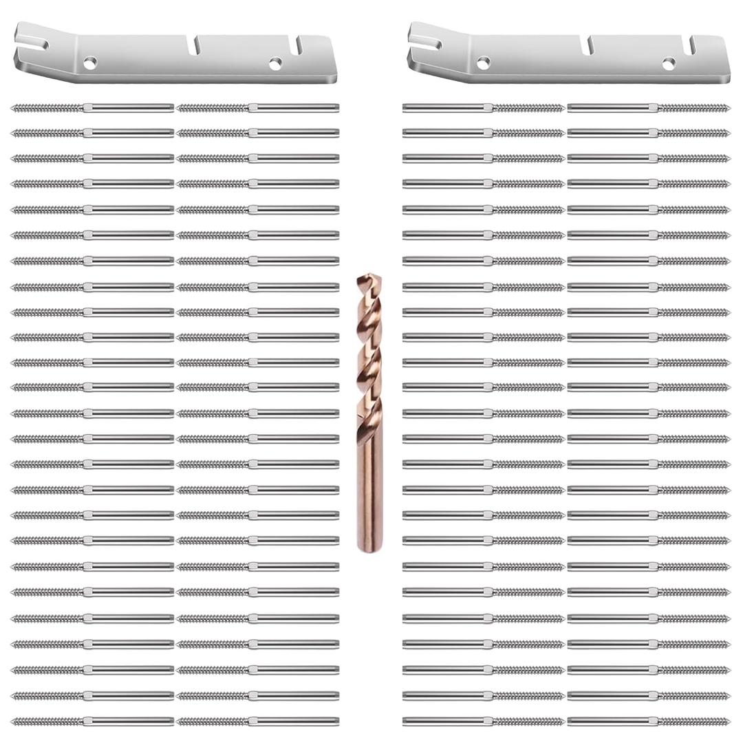 BLIKA 100 Pack 3/16" Swage Lag Screws Left & Right With Upgraded Cable Railing Wrenches, T316 Stainless Steel Deck Cable Railing Hardware, Handed Thread for Wood Posts