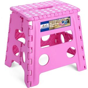 ACKO Folding Step Stool - 13 inch Height Premium Heavy Duty Foldable Stool for Kids and Adults, Kitchen Garden Bathroom Stepping Stool (Pink)