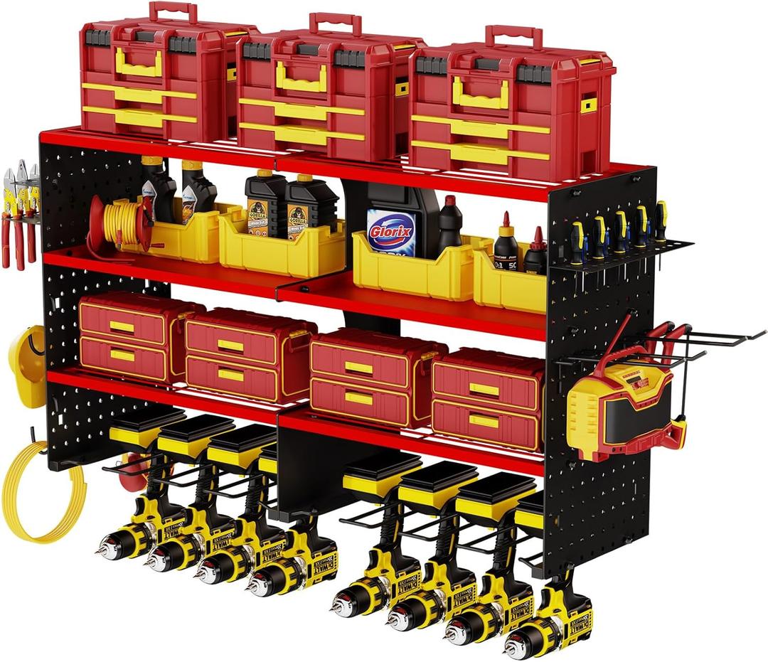 Dollate 4 Layer Power Tool Organizer Wall mount, 180Lbs Load Heavy Duty Tool Organizers and Storage, Screwdriver Holder Power Tool Rack with 8 Cordless Drill Holder